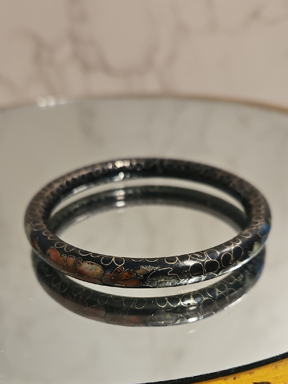 Vintage Black Cloisonne Bangle 7.5